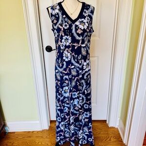 Chico's V-Neck, Sleeveless-  Maxi Dress - Blue Floral - Size 1 ( M/8) EUC